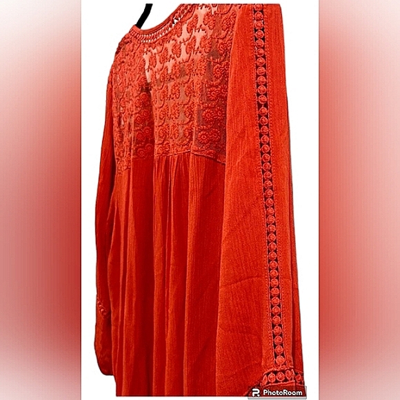 STUDIO BURNT ORANGE BOHEMIAN STYLE BLOUSE EUC SIZE XL - Picture 3 of 5